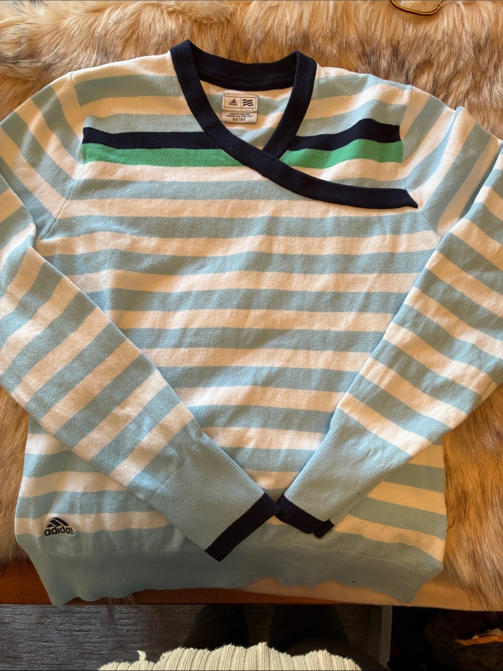 Adidas Women’s Light Blue, White & Navy V-Neck Striped Golf Sweater ⛳️